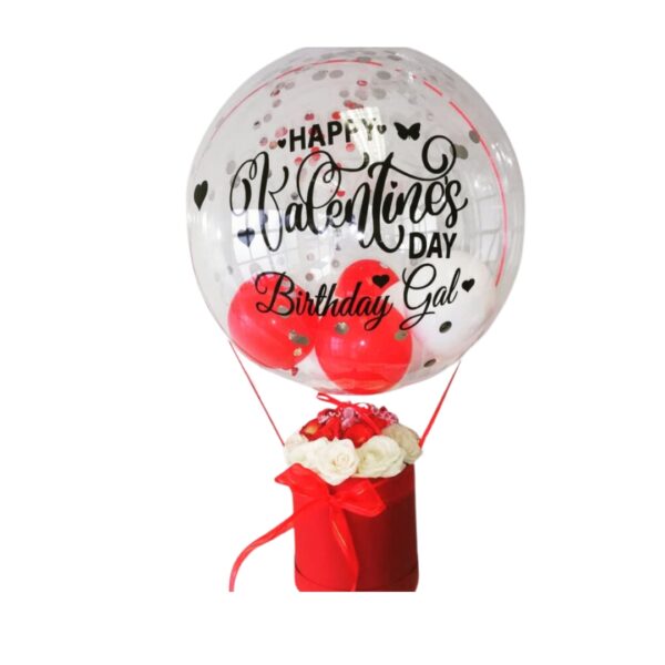 Simply Balloons Box with Fresh roses and balloon (1 Day Delivery Period)